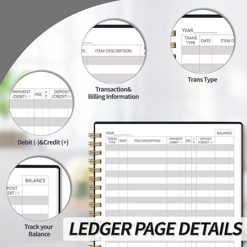 Blugool Accounting Ledger Book for Small Business Bookkeeping & Personal Use, Expense Tracker Notebook for Family Budget, Bookkeeping Record Book, Income and Expense Log Book - 8.4" x 6.1" (Black) - Image 3